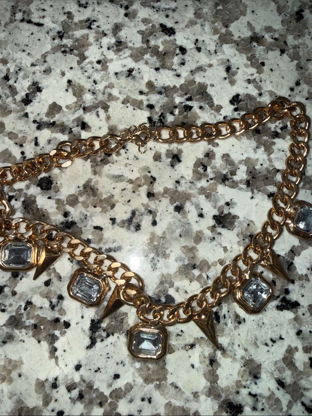 Gold Chain Statement Necklace with Clear Gem Accents